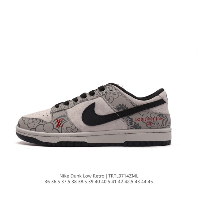 耐克 Nike Dunk Low Retro 运动鞋复古板鞋。路易威登联名 作为 80 年代经典篮球鞋款，起初专为硬木球场打造，后来成为席卷街头的时尚标杆，现以