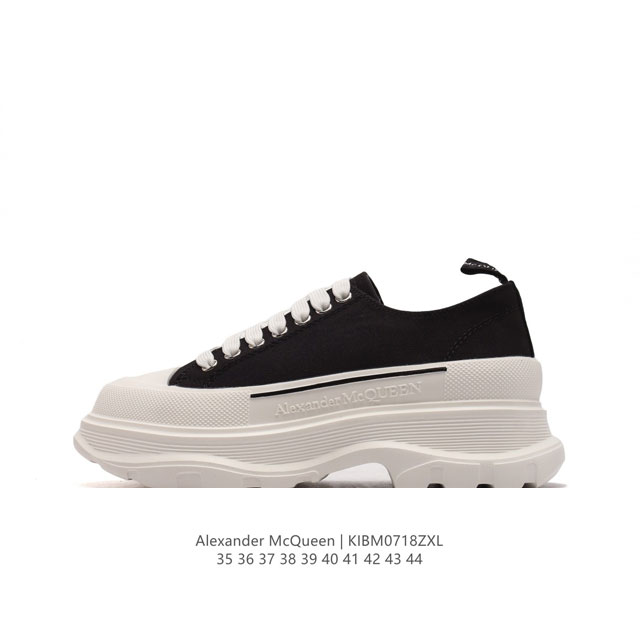 意大利高奢品牌-亚历山大 麦昆 Alexander Mcqueen Sole Sneakers 低帮时装厚底显高百搭休闲松糕鞋 男女式小白鞋 厚底增高帆布运动鞋