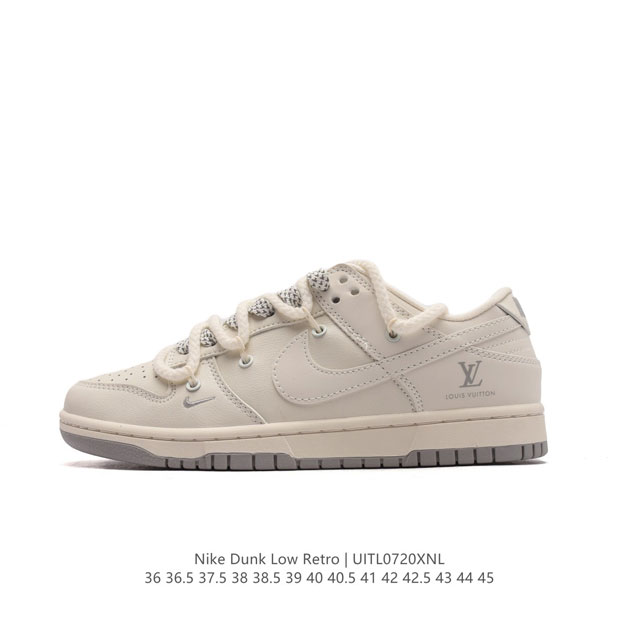 真标 耐克 Nike Dunk Low Retro 运动鞋复古板鞋 双鞋带 解构绑带 路易威登联名。作为 80 年代经典篮球鞋款，起初专为硬木球场打造，后来成为