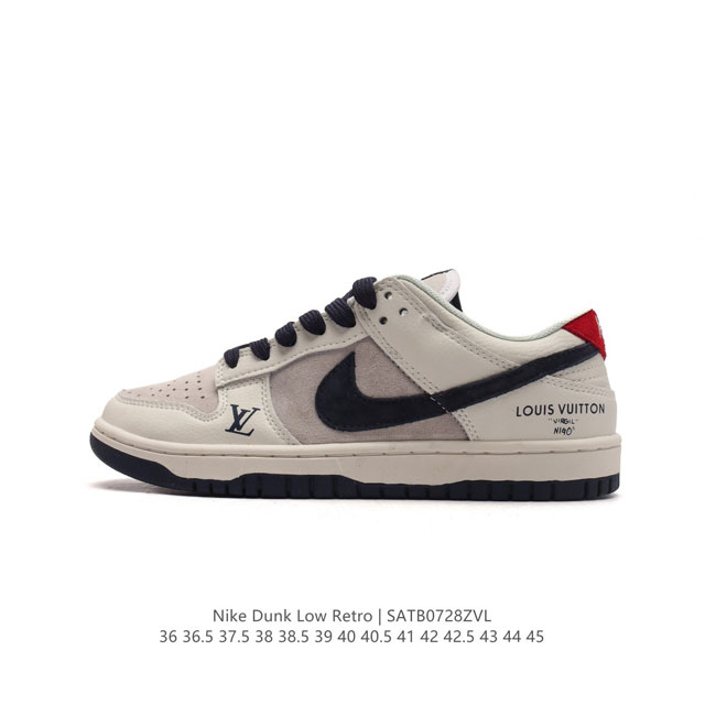 耐克 Nike Dunk Low Retro 运动鞋经典复古板鞋 路易威登联名。作为 80 年代经典篮球鞋款，起初专为硬木球场打造，后来成为席卷街头的时尚标杆，