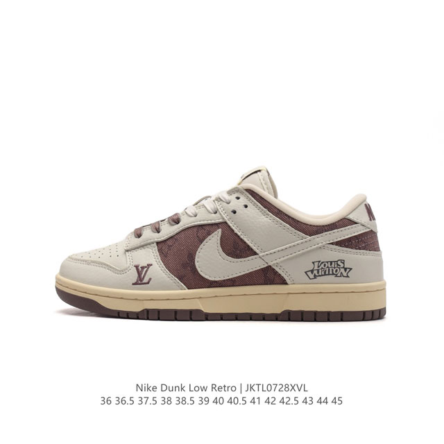 耐克 Nike Dunk Low Retro 运动鞋经典复古板鞋 路易威登联名。作为 80 年代经典篮球鞋款，起初专为硬木球场打造，后来成为席卷街头的时尚标杆，