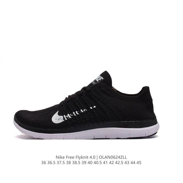 耐克nike Free Flyknit 赤足4.0二代轻跑鞋男女士运动鞋 。质感新焕升级，专为短打跑造#鞋如面袜般子柔贴软合，结合性弹沙线，赋双予足众出的紧包密