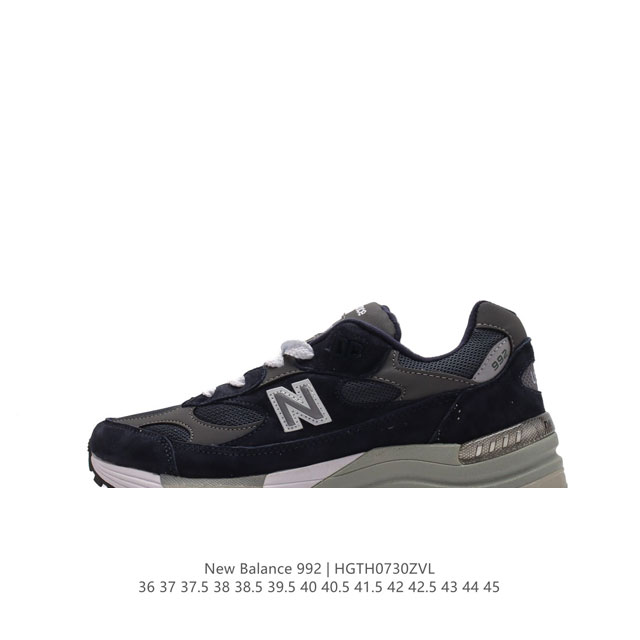 新百伦new Balance 992 复古风格简约经典舒适百搭时尚休闲鞋缓震透气跑步鞋。鞋面采用猪皮革与织物相结合，尼龙网布在拼接工序上极为繁复，彰显质感的同时