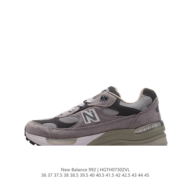 新百伦new Balance 992 复古风格简约经典舒适百搭时尚休闲鞋缓震透气跑步鞋。鞋面采用猪皮革与织物相结合，尼龙网布在拼接工序上极为繁复，彰显质感的同时