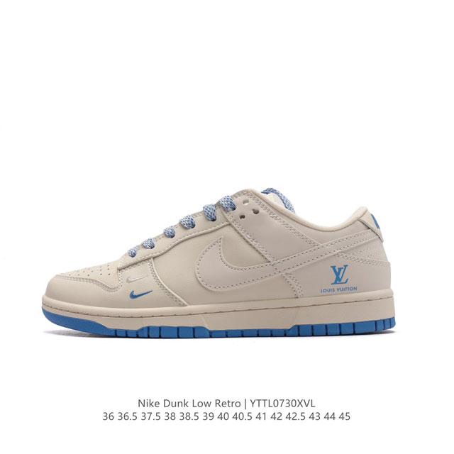 耐克 Nike Dunk Low Retro 运动鞋经典复古板鞋 路易威登联名。作为 80 年代经典篮球鞋款，起初专为硬木球场打造，后来成为席卷街头的时尚标杆，