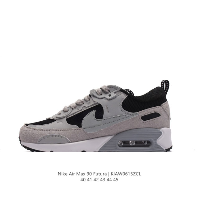 耐克 Nike Air Max90 Futura 运动鞋男鞋--从设计到测试再到造型。脚趾周围的锯齿形边缘和部分浮动的swoosh提供精心制作的奢华感。多道工序