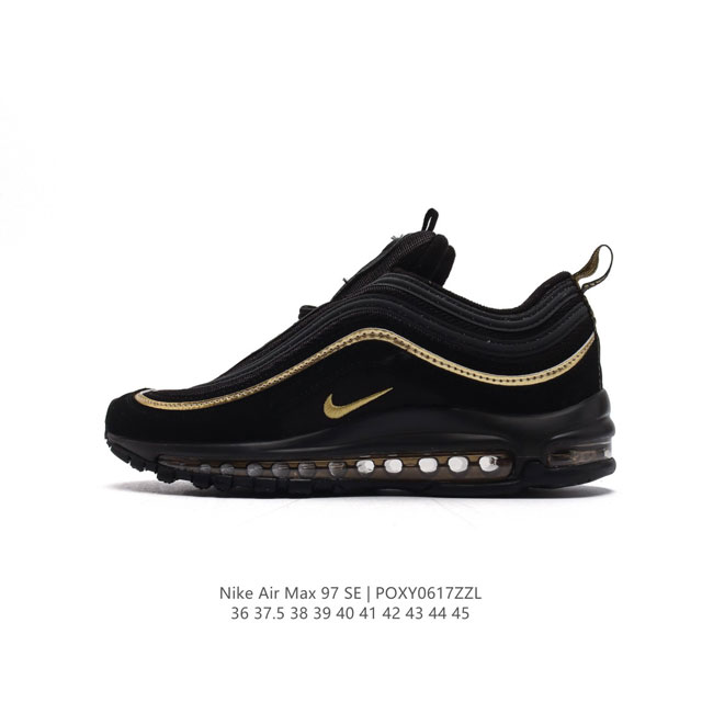 耐克 Nike Air Max 97 Se 耐克97子弹头气垫跑鞋 巧妙的运用了 Air Max 97 的鞋面条纹设计。全掌大容量 Nike Air 的先河，创