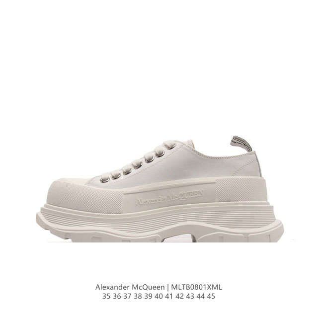 意大利高奢品牌-亚历山大 麦昆 Alexander Mcqueen Sole Sneakers 低帮时装厚底显高百搭休闲松糕鞋 男女式小白鞋 厚底增高帆布运动鞋