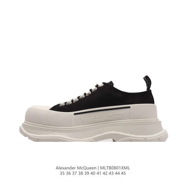 意大利高奢品牌-亚历山大 麦昆 Alexander Mcqueen Sole Sneakers 低帮时装厚底显高百搭休闲松糕鞋 男女式小白鞋 厚底增高帆布运动鞋