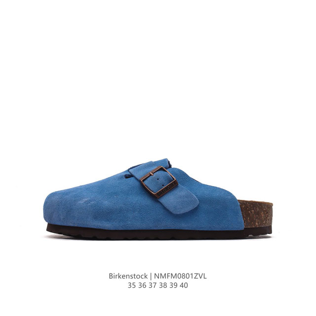 德国百年知名鞋履品牌 博肯birkenstock Boston Vl 勃肯绒面金属针扣软木底包头拖鞋 牛皮绒面革质地柔软 搭配可调节鞋扣提升穿着舒适度 人体工学