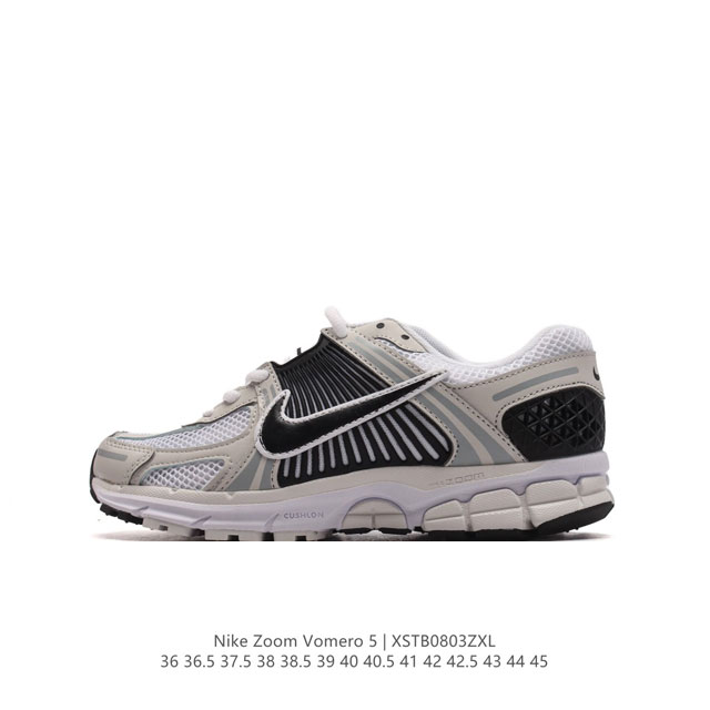 nike 耐克夏季 Zoom Vomero 5 运动鞋休闲训练跑步鞋。Nike Zoom Vomero 5 男女子运动鞋妥帖包覆足部，提供透气支撑效果。耐穿材料