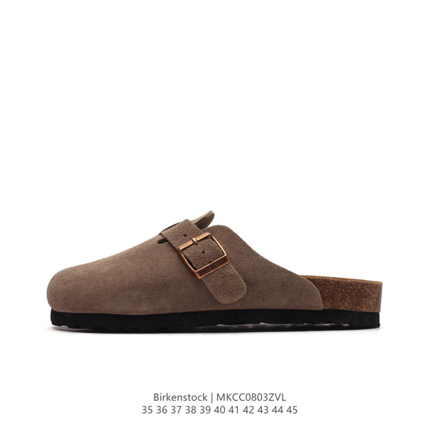 德国百年知名鞋履品牌 博肯birkenstock Boston Vl 勃肯绒面金属针扣软木底包头拖鞋 牛皮绒面革质地柔软 搭配可调节鞋扣提升穿着舒适度 人体工学