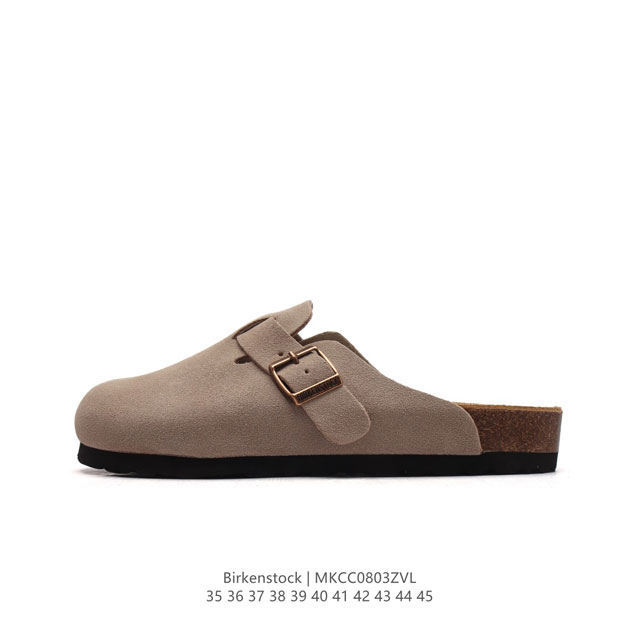 德国百年知名鞋履品牌 博肯birkenstock Boston Vl 勃肯绒面金属针扣软木底包头拖鞋 牛皮绒面革质地柔软 搭配可调节鞋扣提升穿着舒适度 人体工学