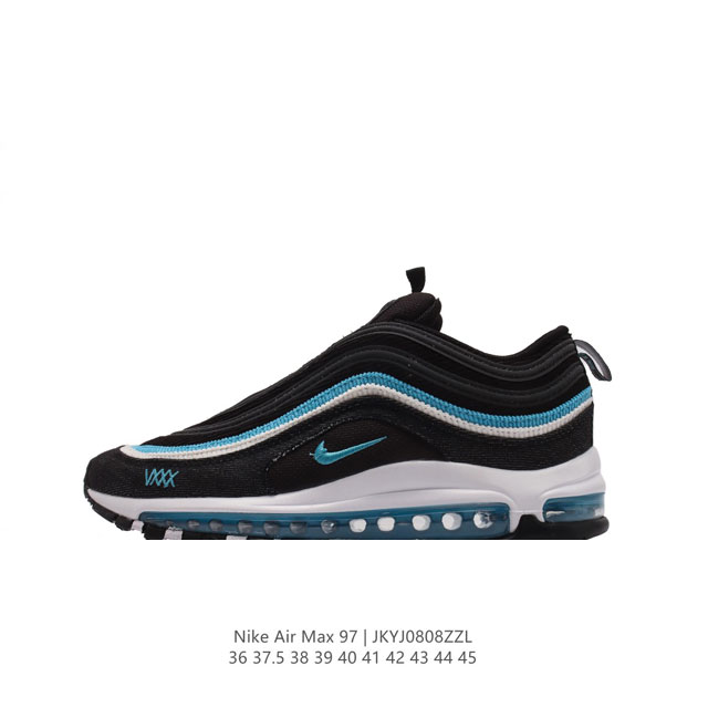 耐克 Nike Air Max 97 Se 耐克97子弹头气垫跑鞋 巧妙的运用了 Air Max 97 的鞋面条纹设计。全掌大容量 Nike Air 的先河，创