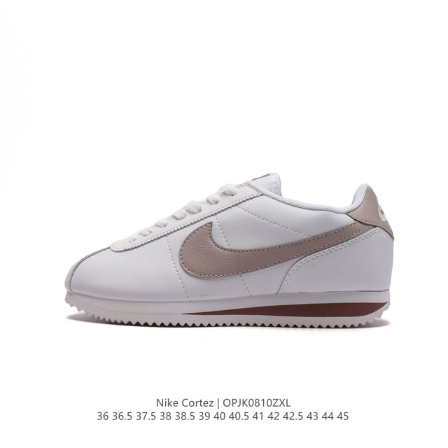 耐克 Nk Classic Cortez Leather 阿甘复古初代皮革运动慢跑鞋。Nike Classic Cortez 鞋款是 Nike 元年款跑步鞋，由