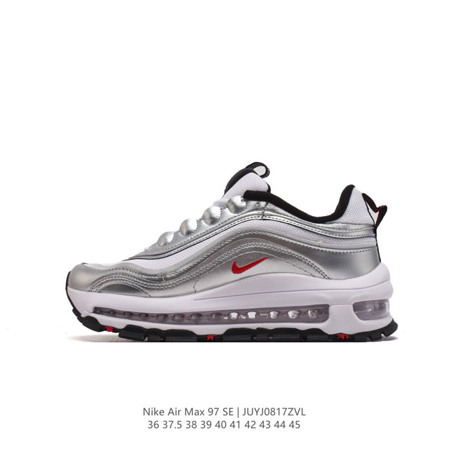 耐克 Nike Air Max 97 Se 耐克97子弹头气垫跑鞋 巧妙的运用了 Air Max 97 的鞋面条纹设计。全掌大容量 Nike Air 的先河，创