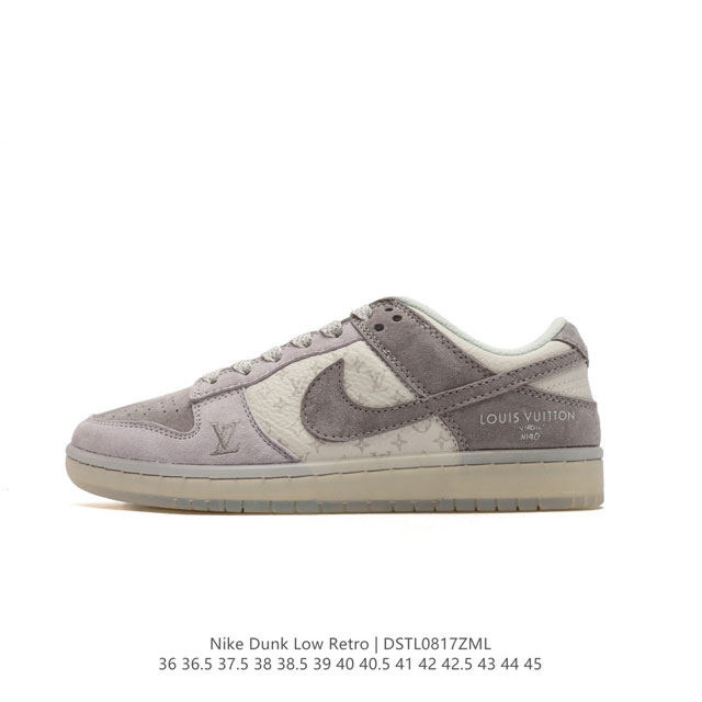 耐克 Nike Dunk Low Retro 运动鞋经典复古板鞋 路易威登联名 解构绑带 双鞋带。作为 80 年代经典篮球鞋款，起初专为硬木球场打造，后来成为席