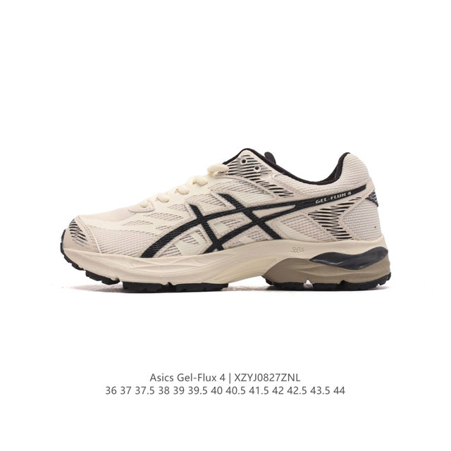 公司级 Asics 亚瑟士 Gel-Flux 4 男女子运动鞋舒适跑鞋缓震透气跑步鞋 。Gel-Flux4采用的是新一代轻质网布面，大孔洞设计极具透气性，柔软包