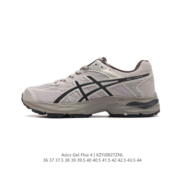 公司级 Asics 亚瑟士 Gel-Flux 4 男女子运动鞋舒适跑鞋缓震透气跑步鞋 。Gel-Flux4采用的是新一代轻质网布面，大孔洞设计极具透气性，柔软包