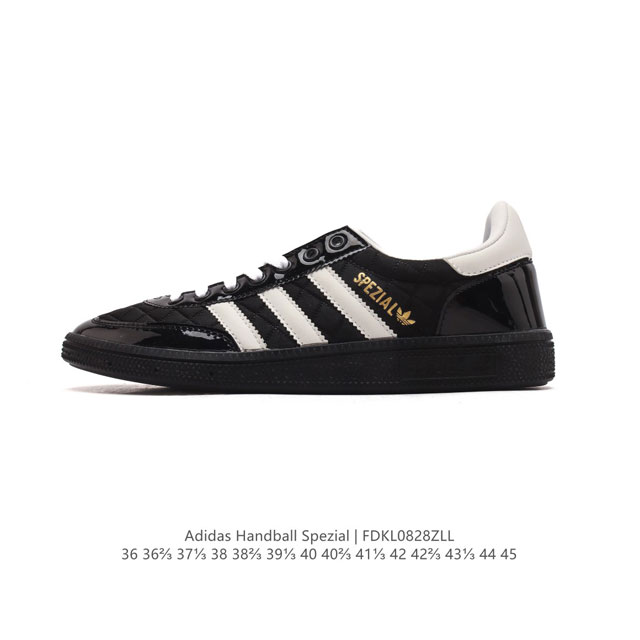 阿迪达斯 Adidas Handball Spezial 低帮三叶草学院风复古休闲板鞋 德训鞋 橡胶底柔软皮革织物拼接鞋面，经典运动鞋板鞋。圆头、缝合拼接设计、