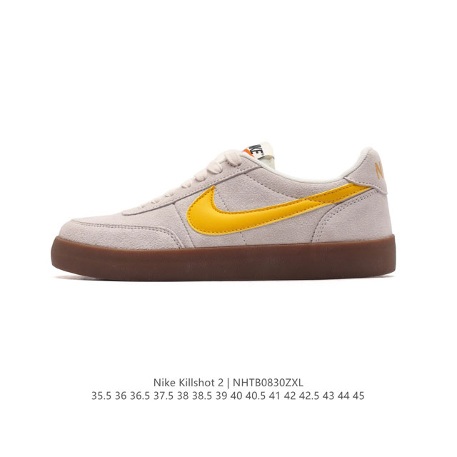 耐克板鞋 生胶米白 复古板鞋j.Crew X Nike 联名 Killshot Ii Leather 男女休闲复古运动鞋。采用米白色皮革制作鞋身，大号swoos