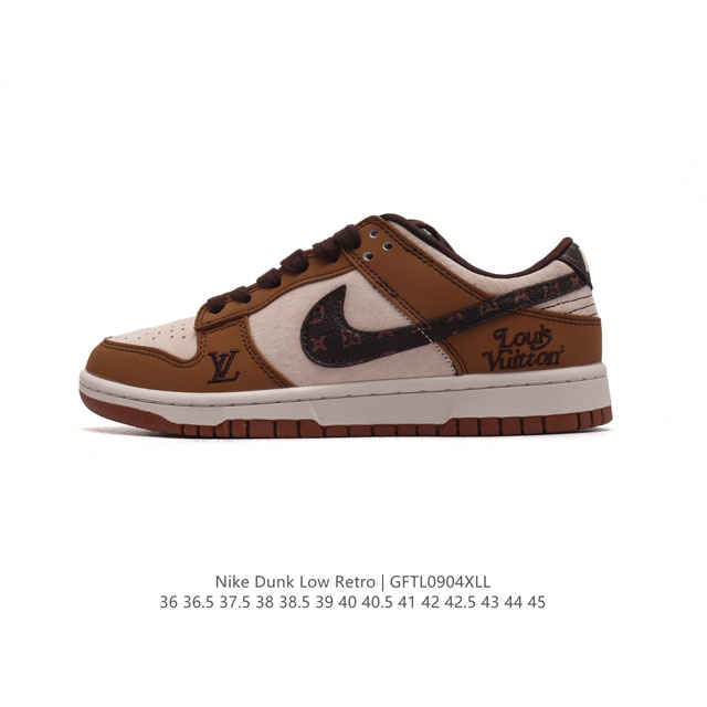 公司级 耐克 Nike Dunk Low Retro 运动鞋复古板鞋 路易威登联名。作为 80 年代经典篮球鞋款，起初专为硬木球场打造，后来成为席卷街头的时尚标