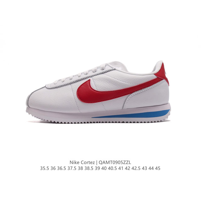 新款 耐克 Nk Classic Cortez Leather 阿甘复古初代皮革运动慢跑鞋。Nike Classic Cortez 鞋款是 Nike 元年款跑步