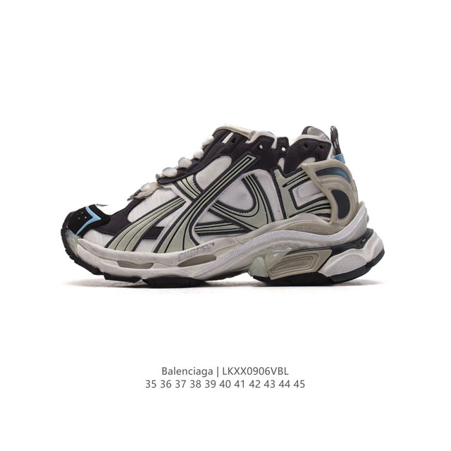 公司级 新款balenciaga 巴黎世家-Runner 7.0 运动跑步鞋。通过溢胶、做旧、缝线等细节，展示了设计师 Demna 的运动鞋风格，用一双 旧鞋