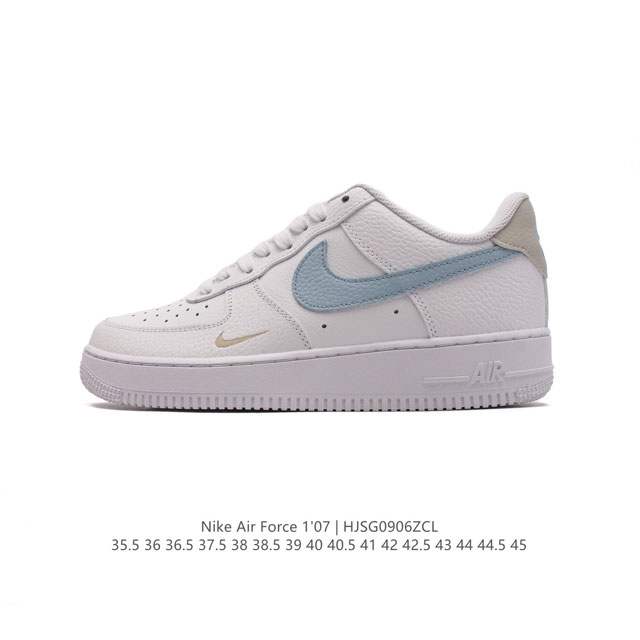 头层皮 耐克 Nike Air Force 1 '07 Low 空军一号含气垫 低帮百搭厚底增高休闲运动板鞋。柔软、弹性十足的缓震性能和出色的中底设计，横跨复古