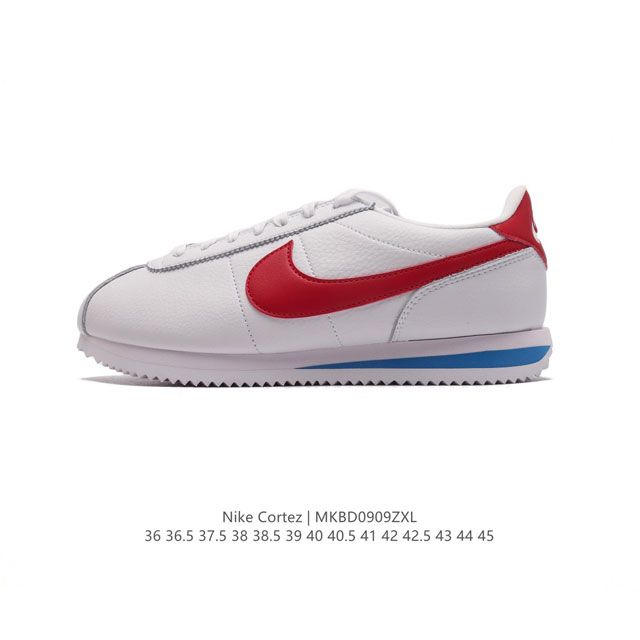 新款 耐克 Nk Classic Cortez Leather 阿甘复古初代皮革运动慢跑鞋。Nike Classic Cortez 鞋款是 Nike 元年款跑步