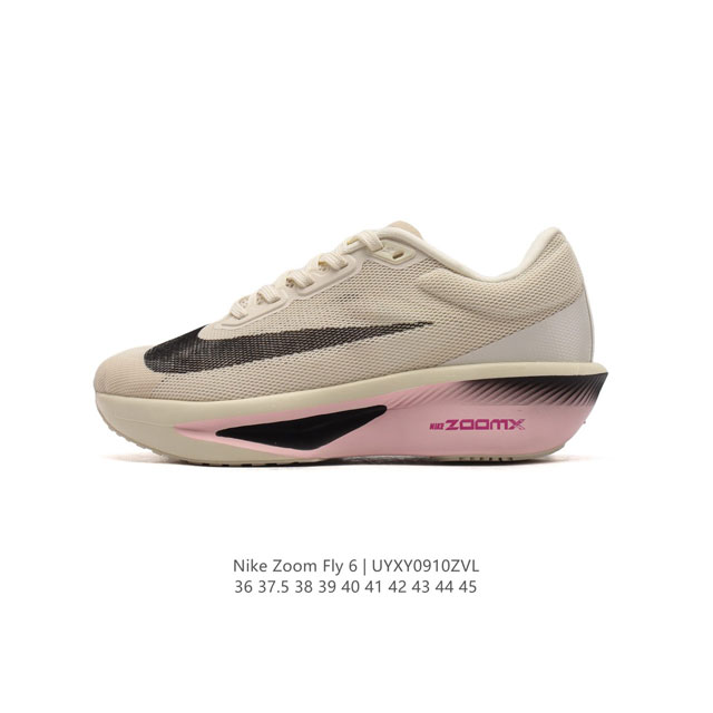 Nike 耐克 2024春新款男女子zoom Fly 6 Prm缓震轻便跑步鞋。这款鞋在继承了 Nike Zoom Fly 5 的基础上，承诺为跑者带来更上一层