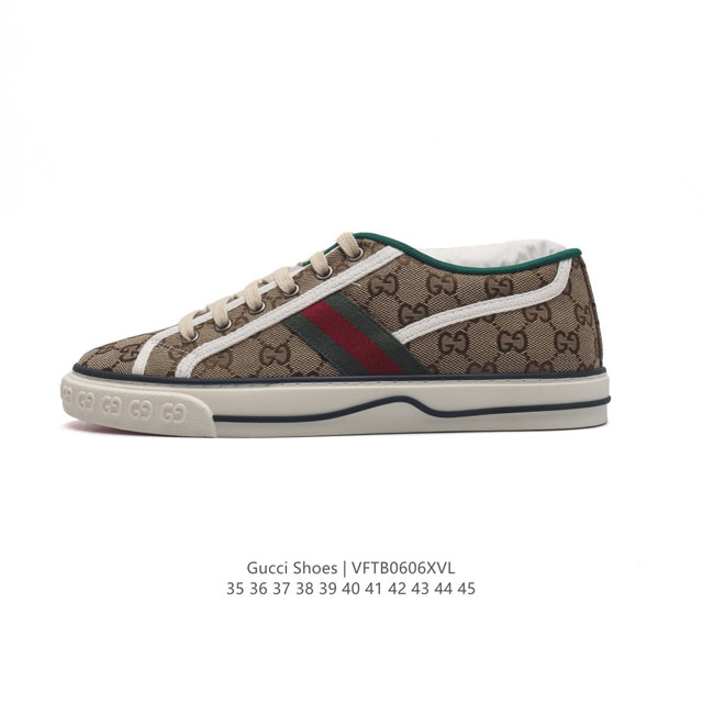 Gucci 古奇 小白鞋 古驰奢侈品男女运动鞋休闲鞋子 Gucci Tennis 1977老花帆布鞋，经典耐穿复古感满满的gucci老花帆布鞋老花满印板鞋 红绿