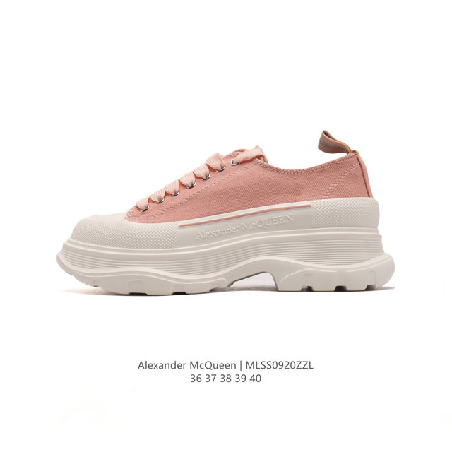 意大利高奢品牌-亚历山大 麦昆 Alexander Mcqueen Sole Sneakers 低帮时装厚底显高百搭休闲松糕鞋 男女式小白鞋 厚底增高帆布运动鞋