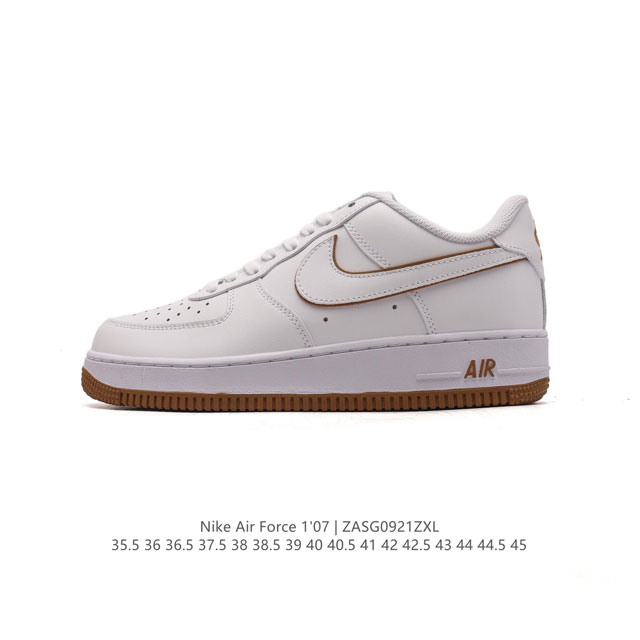 头层皮 耐克 Nike Air Force 1 '07 Low 空军一号含气垫 低帮百搭厚底增高休闲运动板鞋。柔软、弹性十足的缓震性能和出色的中底设计，横跨复古