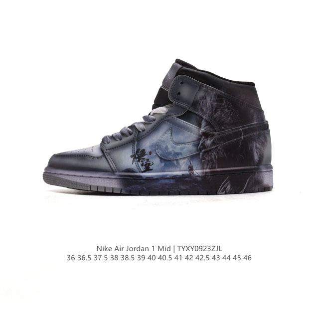 公司级 耐克 Nike Air Jordan 1 Mid 男女子篮球鞋 黑神话悟空 时尚轻盈板鞋aj1乔1运动鞋 乔丹一代 高帮复古休闲篮球鞋 。Air Jor