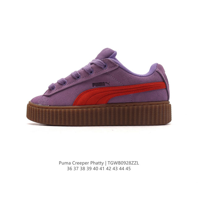 彪马 蕾哈娜fenty X Puma Creeper Phatty 全新联名鞋款运动鞋 男女同款板鞋，采用品牌标志性的麂皮、厚底设计，搭配刚性橡胶 Creepe