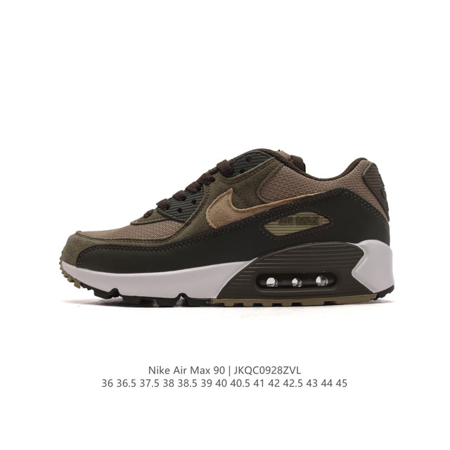 耐克 Nike Air Max 90 Essential 运动鞋气垫缓震跑步鞋，秉承该系列非凡缓震性能，缔造出众舒适穿着感与高级牛剖层革、人造革与织物组合鞋面，