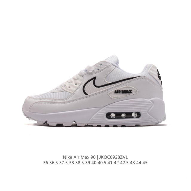 耐克 Nike Air Max 90 Essential 运动鞋气垫缓震跑步鞋，秉承该系列非凡缓震性能，缔造出众舒适穿着感与高级牛剖层革、人造革与织物组合鞋面，