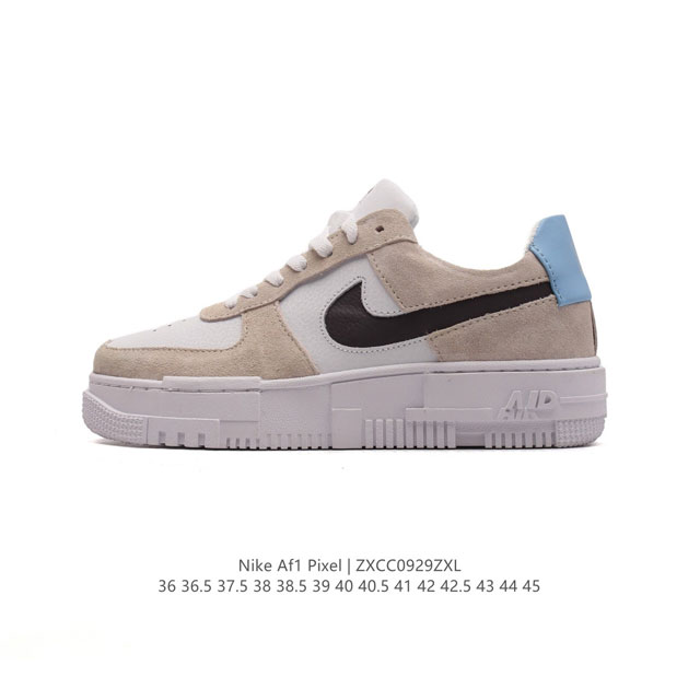 耐克 Nike Af1 Pixel 解构机能风 空军一号百搭休闲板鞋 利落皮革和合成材质鞋面采用简约线条和精致纹理设计，缔造轻松有型的像素前卫外观。 类型：男女