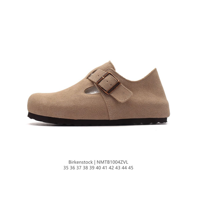 Birkenstock Boston Vl 勃肯男女鞋 加绒加毛 秋冬新款 绒面金属针扣软木底包头运动板鞋 天鹅绒般的绒面革赋子休闲的经典外观，牛皮绒面革质地柔