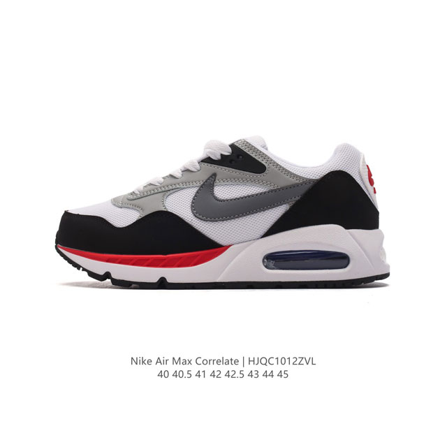 耐克 Nike Air Max Correlate 气垫缓震耐磨运动鞋时尚潮流休闲透气跑步鞋，选用网眼鞋面，脚感舒适透气。鞋舌、鞋侧及后跟处饰有品牌标识，简约大