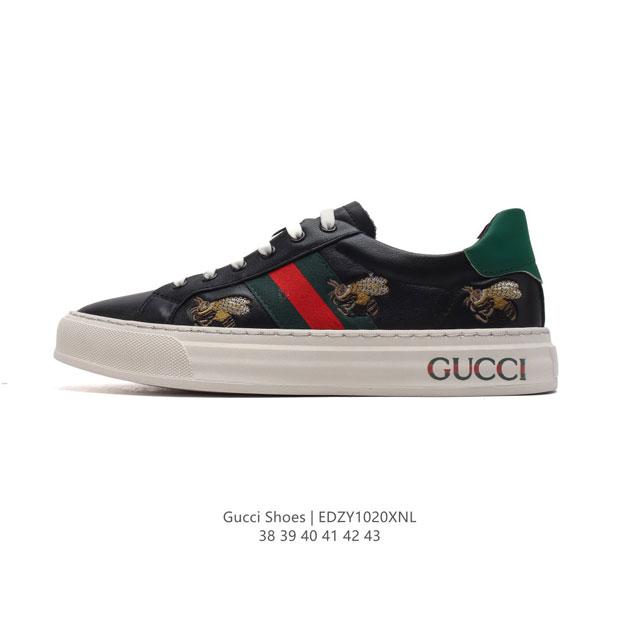 公司级 GUCCI 古奇 小白鞋 古驰奢侈品男女运动板鞋 刺绣蜜蜂休闲鞋子 Gucci Tennis 1977老花鞋，经典耐穿，复古感满满的Gucci老花鞋老花