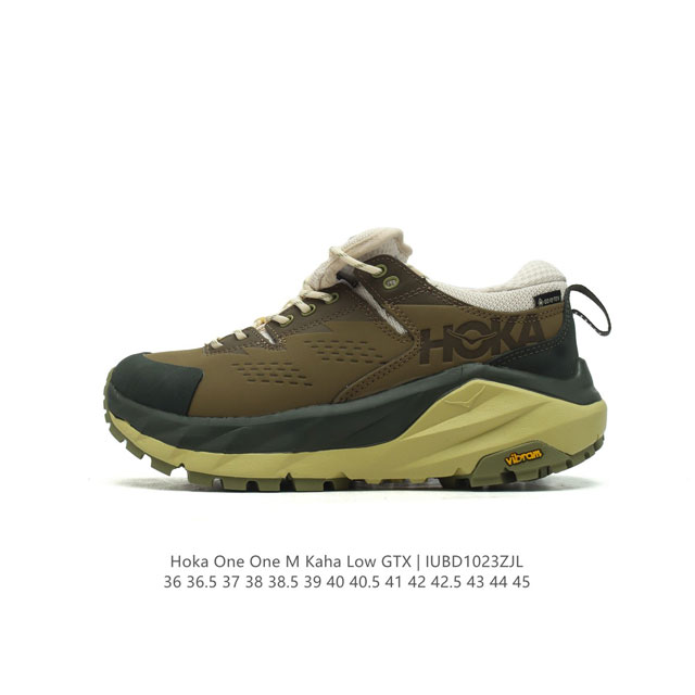 公司级 霍卡HOKA ONE ONE 大地飞越 Kaha 2 Low GTX 男女子登山鞋低邦徒步鞋减震防水支撑 卡哈2低邦防水版 缓震登山运动鞋。双密度中底提