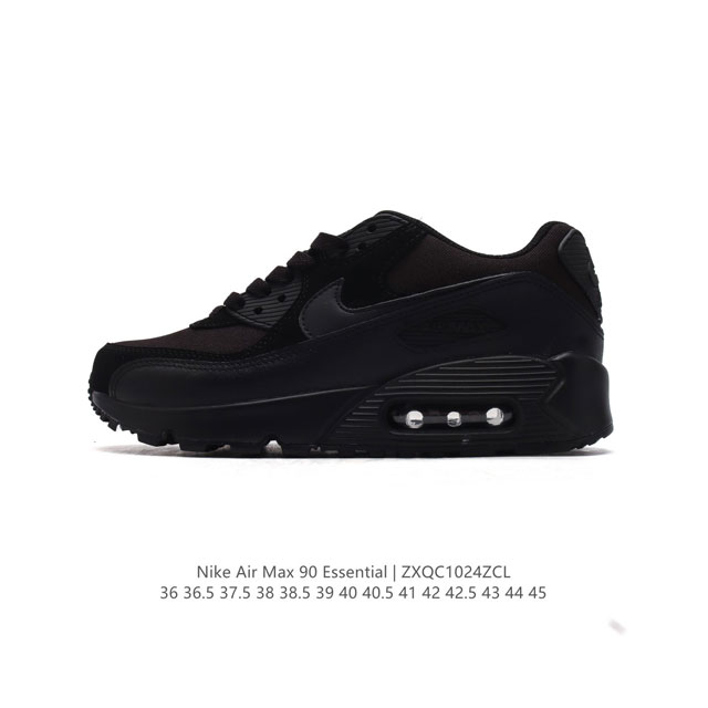 耐克 Nike Air Max 90 Essential 运动鞋气垫缓震跑步鞋 秉承该系列非凡缓震性能，缔造出众舒适穿着感与高级牛剖层革、人造革与织物组合鞋面，