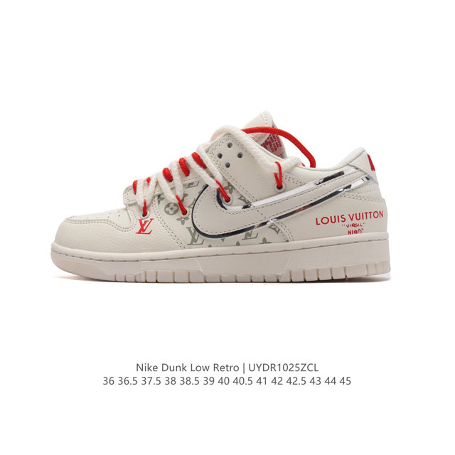 耐克 Nike Dunk Low Retro 运动鞋复古解构绑带板鞋 双鞋带 路易威登联名。作为 80 年代经典篮球鞋款，起初专为硬木球场打造，后来成为席卷街头