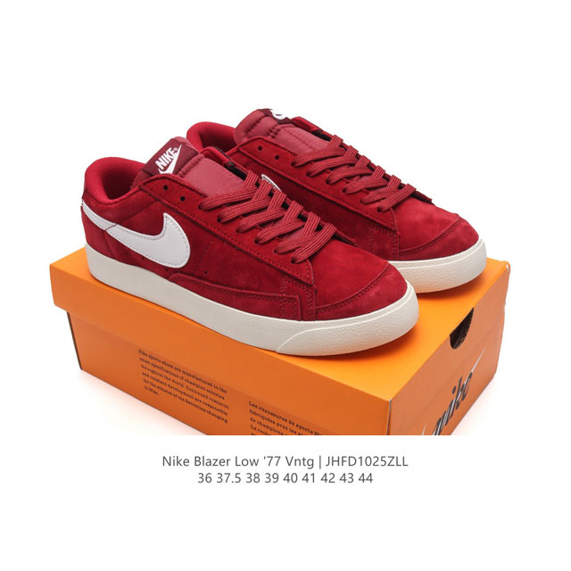 耐克 Nike Blazer Low '77 VNTG 男女子运动板鞋 重现低调风格和经典篮球外观，依托经典简约魅力和舒适性能，备受街头时尚赞誉。华美翻毛皮细节