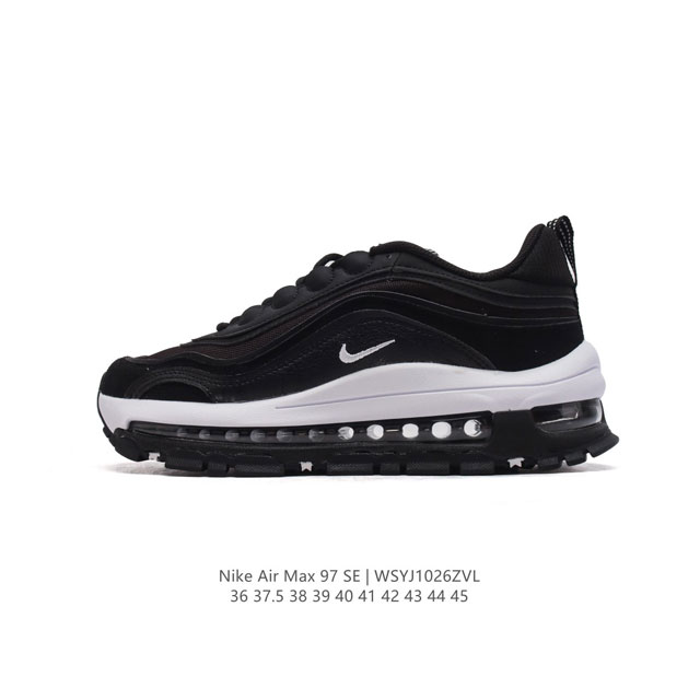 耐克NIKE休闲鞋 经典 气垫 AIR MAX 97 子弹气垫低帮运动鞋。AIR MAX '97 运动跑鞋以流线型鞋身和卓越科技为热爱运动的你造就全方位防护，强