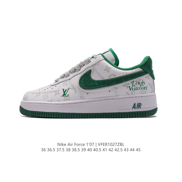 公司级 耐克 Nike Air Force 1 '07 Low 空军一号含气垫路易威登联名 低帮百搭厚底增高休闲运动板鞋。柔软、弹性十足的缓震性能和出色的中底设