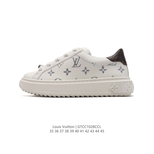 公司级 全新LV路易威登Louis vuitton Trainer Sneaker Low休闲运动文化百搭篮球板鞋 运动小白鞋厚底增高光滑牛皮平底鞋休闲鞋 时尚