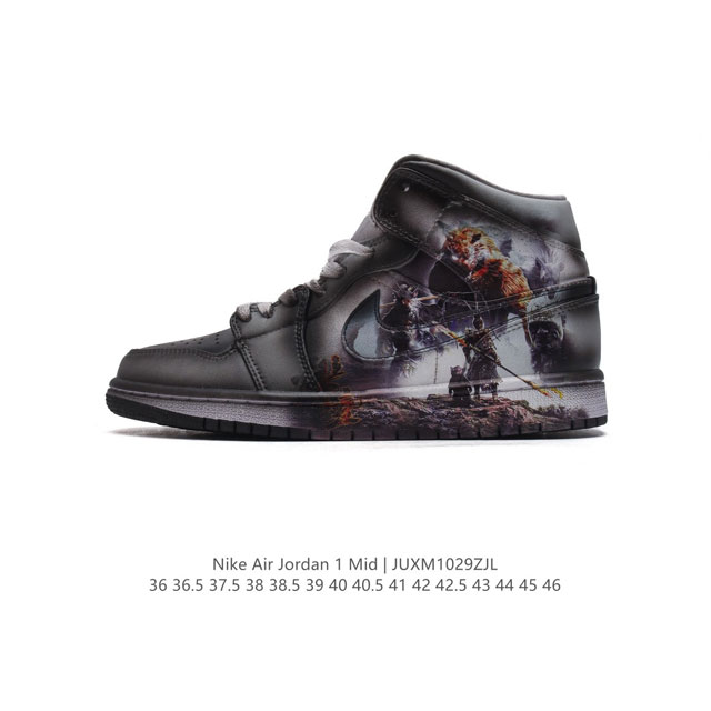 公司级 耐克 NIKE AIR JORDAN 1 MID 男女子篮球鞋 黑神话悟空 时尚轻盈板鞋AJ1乔1运动鞋 乔丹一代 高帮复古休闲篮球鞋 。AIR JOR